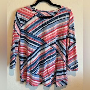 Double striped 3/4 sleeve blouse